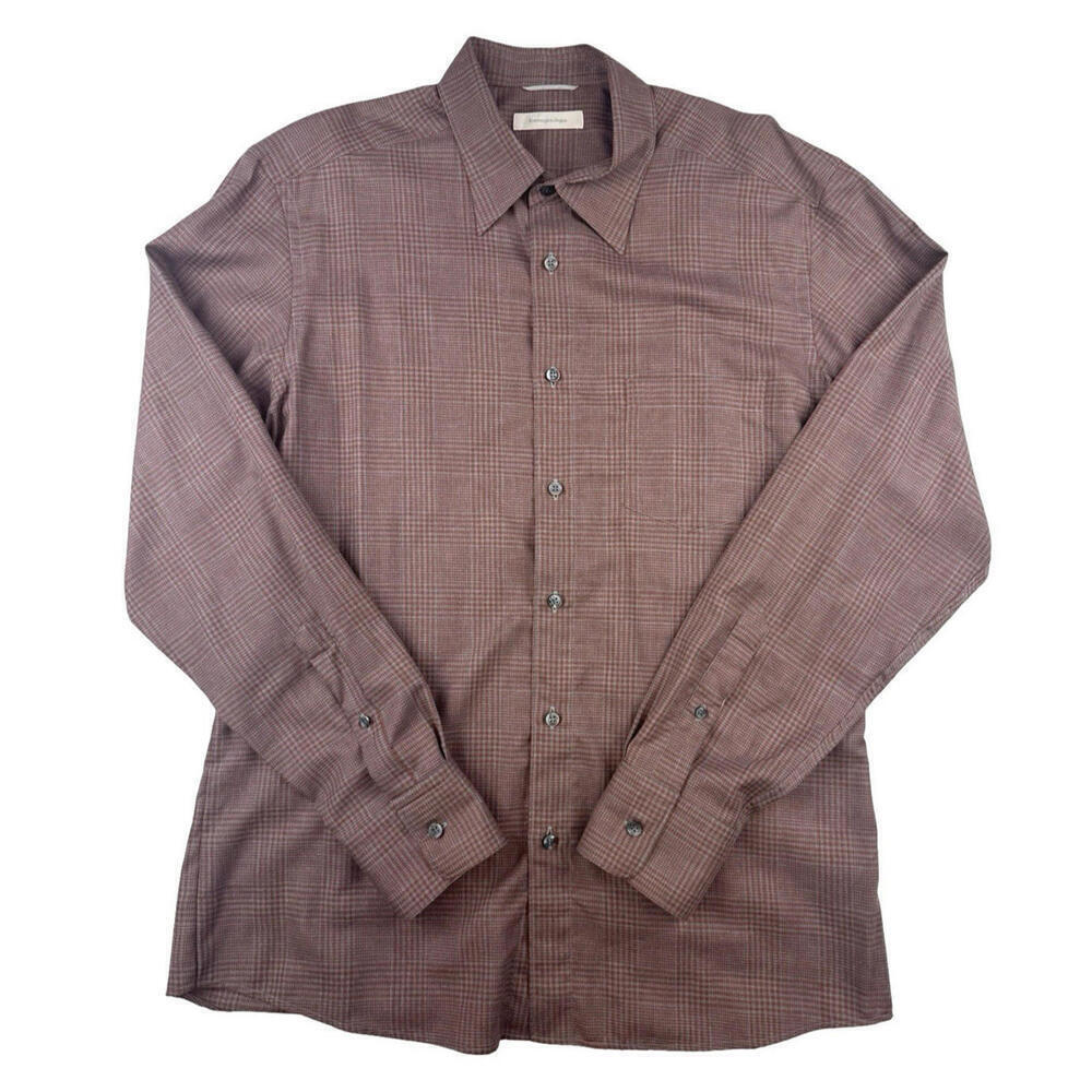 Ermenegildo Zegna Cotton Casual Button-Up Shirt Check Burgundy Size XL